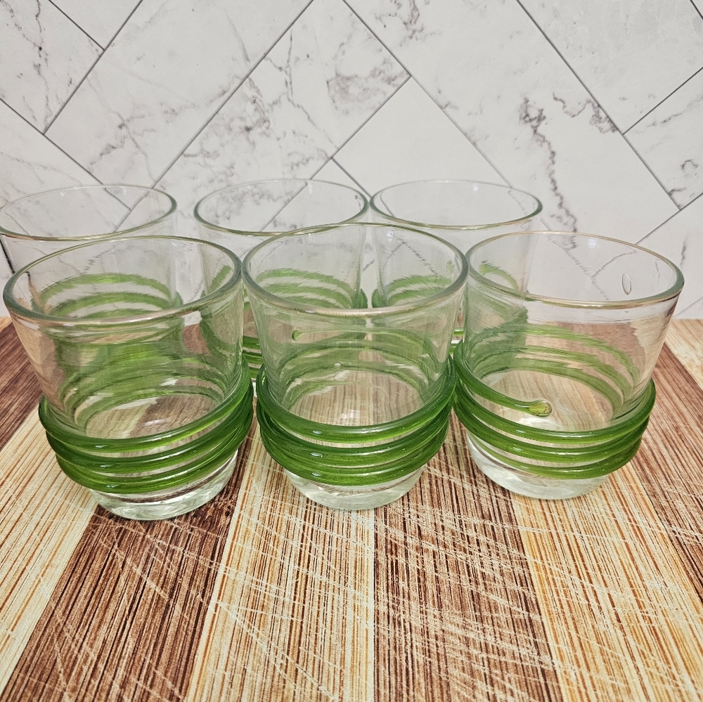 Set of Green Striped Glass Tumblers
